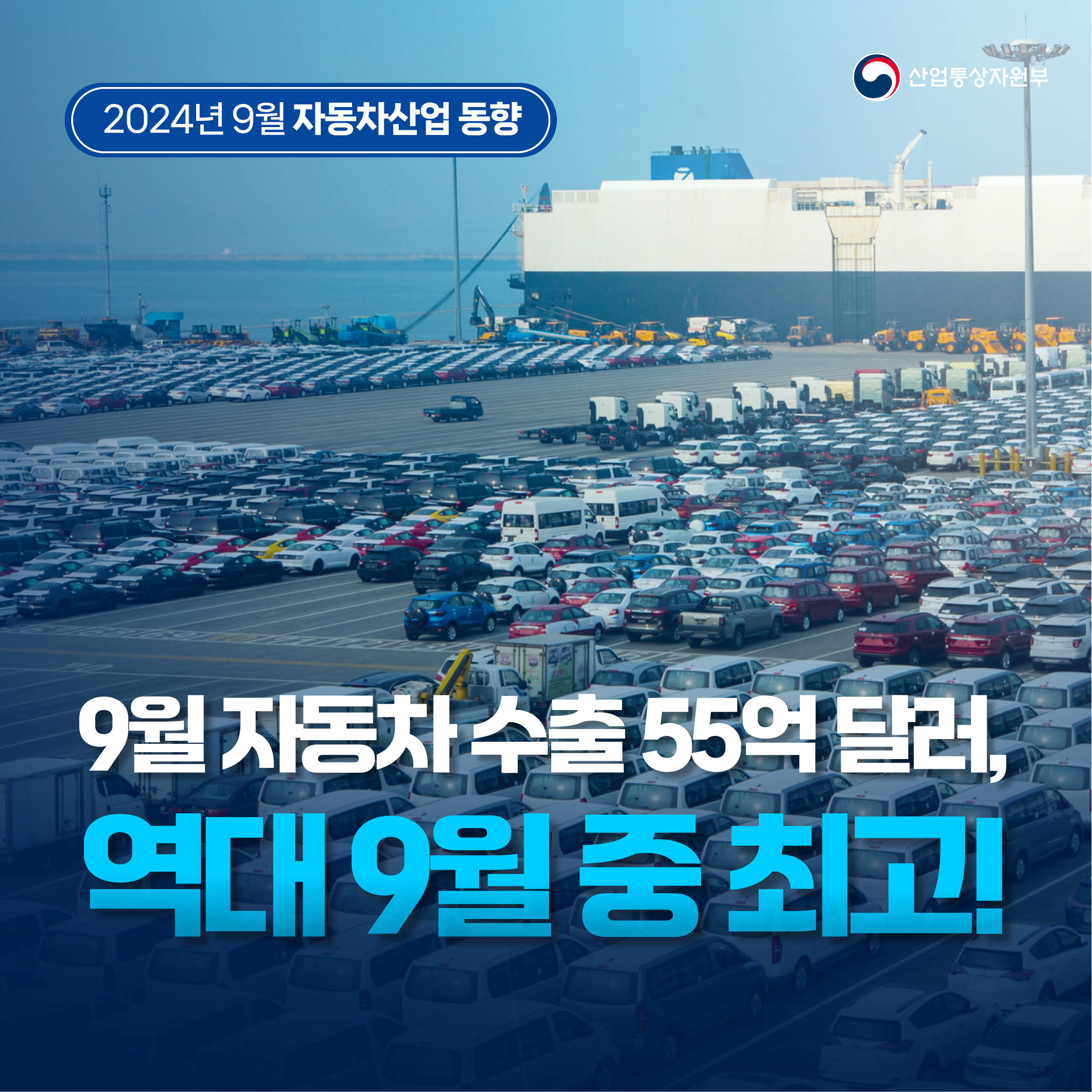 9월 자동차 수출 55억 달러, 역대 9월 중 최고!